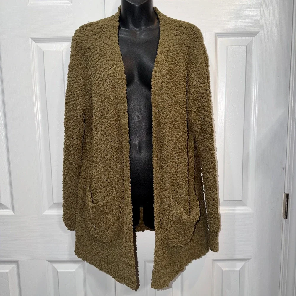 Zenana Women Olive Green Popcorn Knit Open Front Cardigan Sweater Size Medium - Picture 4 of 6